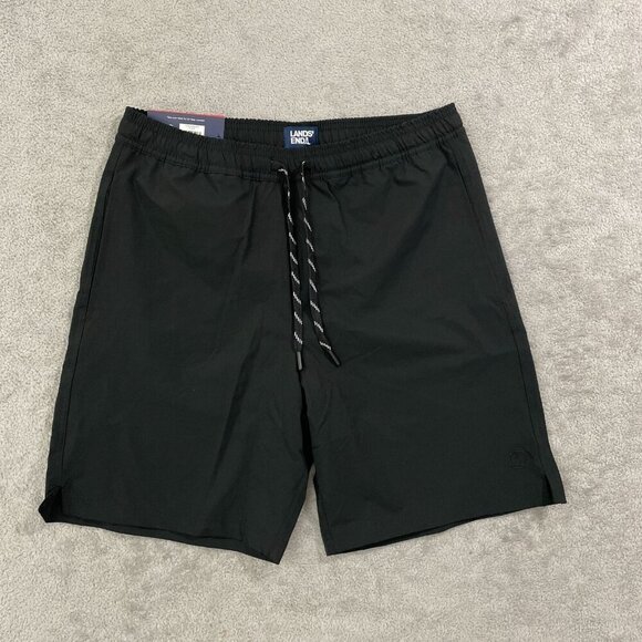 NEW Lands' End Mens M Black Swim Shorts Polyester Built-In Boxer Brief - Picture 2 of 6